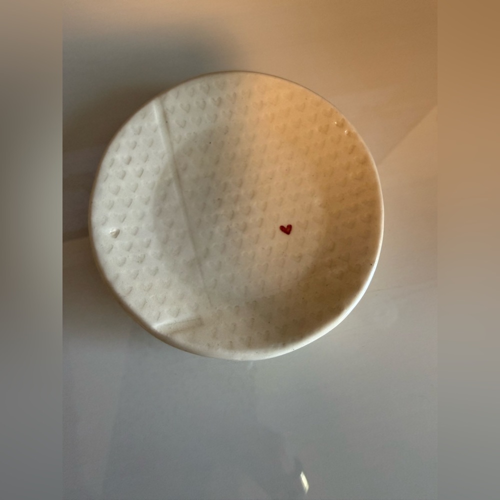 White Ceramic Trinket Dish with Tiny Red Heart